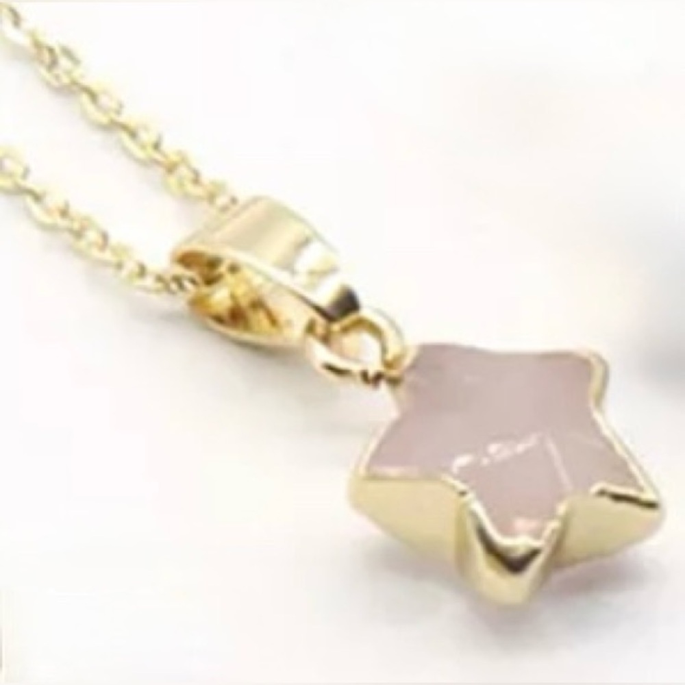 NEW Gold-Plated Star Pendant Necklace in Rose Quartz w/ Gold Chain - Picture 2 of 7